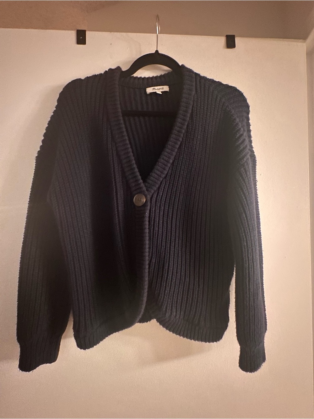 Madewell Navy Ribbed V-Neck Button Cardigan Oversized